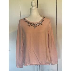 Chico's Size 2 (Size 12) Women's‎ Pink Bejeweled Sweater